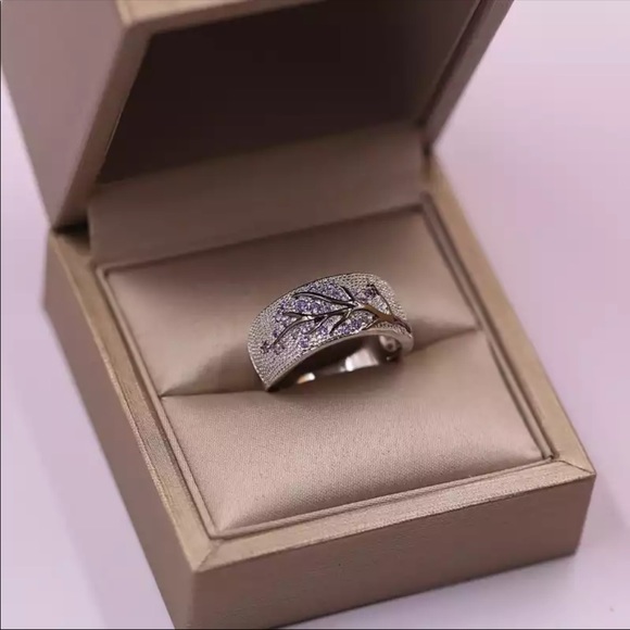 New 925 Silver Tree Branch Purple Crystal Ring - Picture 6 of 8